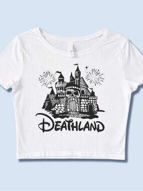 Goth Disneyland Castle Parody Crop Top XS/S Deathland Graphic Tee Theme Park